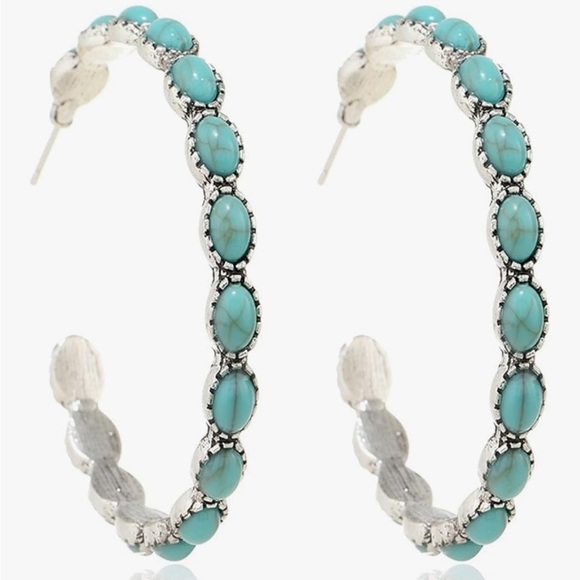 Silver plated Turquoise Howlite Stone Hoop Earrings - NWTs - Picture 1 of 5